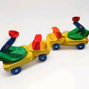 Lot Of 2 Vintage 1985 Little Tikes Vehicle Up n Down Cherry‎ Picker Toy Truck